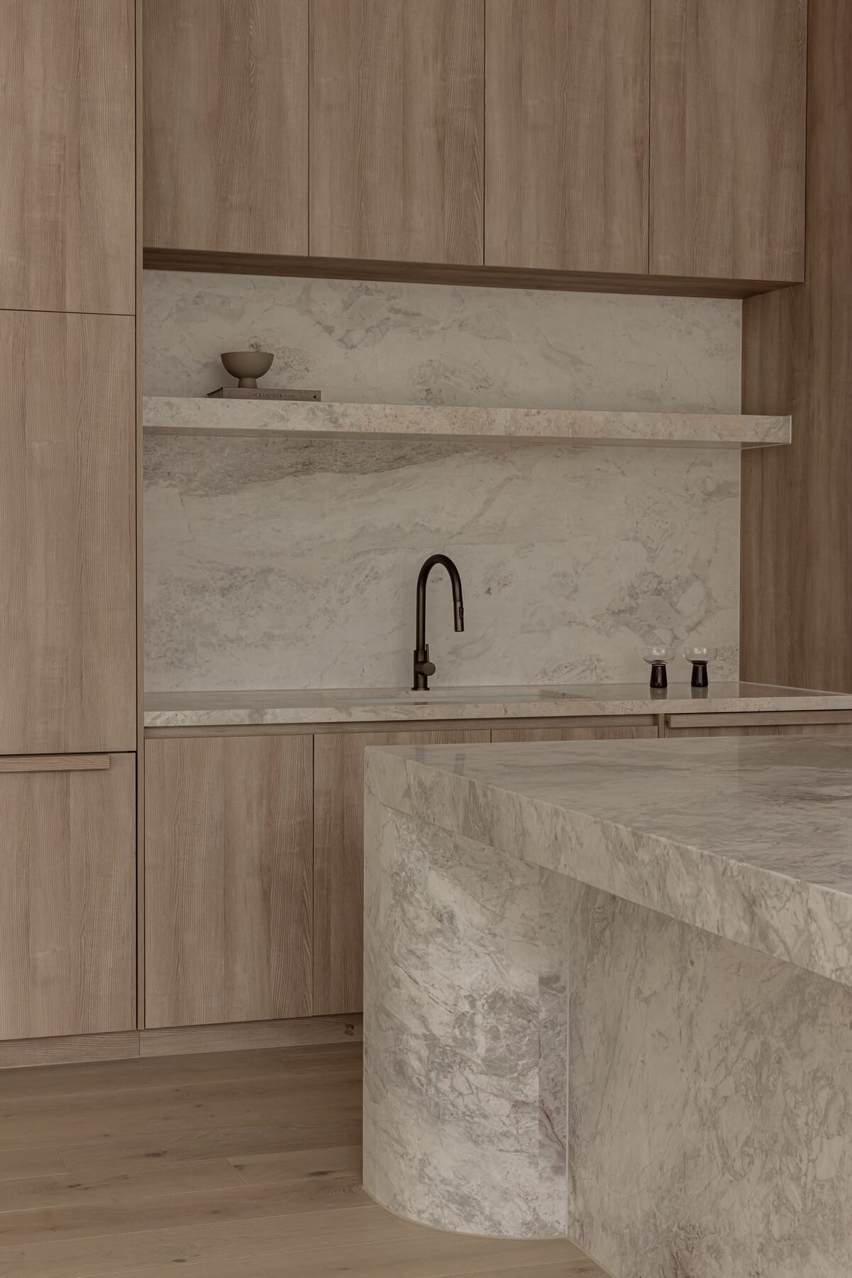 Alphington Residence — timber joinery and marble splashback